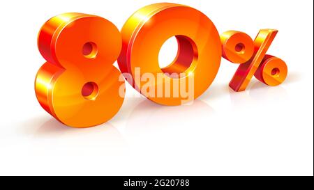 Vector brillant Orange rouge 3d signe 80% quatre-vingts pour cent. Convient pour une utilisation sur des bannières publicitaires, des dépliants tout article promotionnel. Réductions saisonnières, Black F Illustration de Vecteur