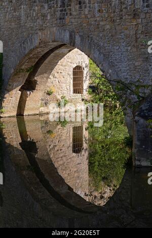 Europe, Luxembourg, ville de Luxembourg, l'ancien pont de Stierchen traversant la rivière Alzette (détail) Banque D'Images