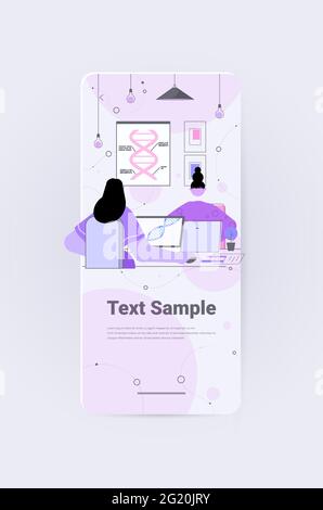 Équipe de scientifiques travaillant avec des chercheurs en ADN faisant des expériences dans le test d'ADN de laboratoire concept de génie génétique Illustration de Vecteur