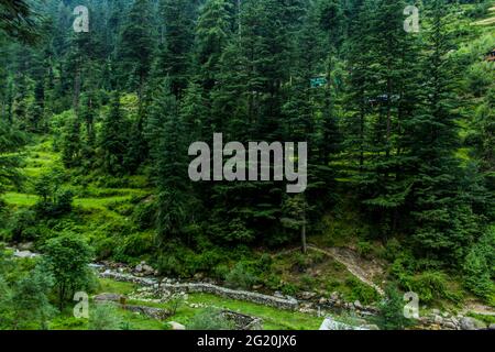 Les différentes vues de Jibhi Village Banque D'Images