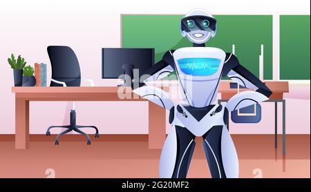 homme d'affaires robotique debout au bureau concept horizontal de technologie d'intelligence artificielle Illustration de Vecteur