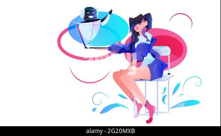 femme discutant avec le robot chatbot concept de technologie d'intelligence artificielle Illustration de Vecteur