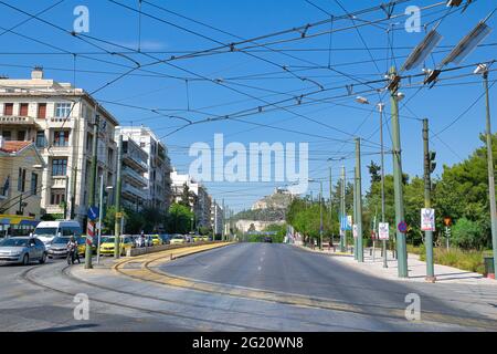 ATHÈNES, GRÈCE - 05 mai 2021 : le tramway d'Athènes est le réseau de tramway public moderne qui dessert Athènes, Grèce. 5-12-2021 Banque D'Images