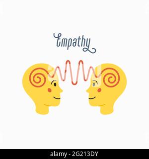 Empathie. Concept d'empathie - silhouettes de deux têtes humaines avec une image abstraite des émotions à l'intérieur. Illustration vectorielle de style dessin animé plat sur le blanc Illustration de Vecteur