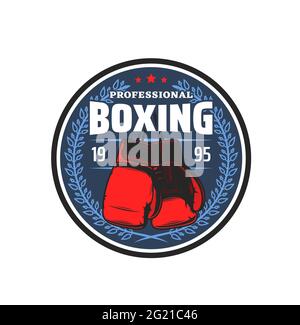 Icône de sport professionnel de boxe, emblème de vecteur de club d'arts martiaux de kickboxing. Box MMA ou Muay Thai lutte club et centre d'entraînement signe avec bo Illustration de Vecteur
