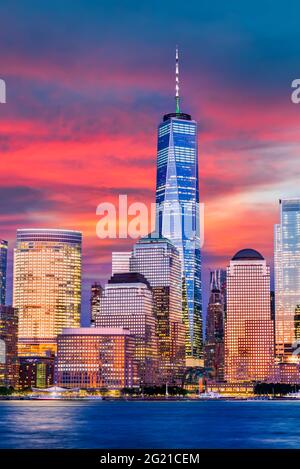 New York, États-Unis. Vue imprenable sur les gratte-ciel de Lower Manhattan Big Apple, États-Unis d'Amérique. Banque D'Images