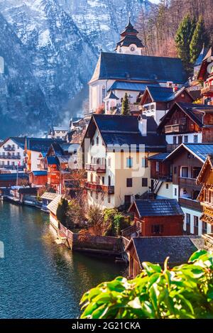 Hallstatt, Autriche - pittoresque village de cartes postales et célèbre Hallstattersee en haute-Autriche Banque D'Images