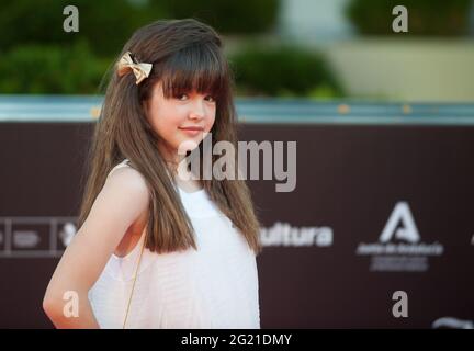 Malaga, Espagne. 07e juin 2021. L'actrice espagnole Luna Fulgencio sur le tapis rouge à l'intérieur de l'hôtel Miramar. La nouvelle édition du 24e Festival du film espagnol de Malaga, grand événement cinématographique en Espagne, présente les films candidats à gagner le prix "Biznaga de Oro", suivant toutes les mesures pour empêcher la propagation du coronavirus et pour garantir un événement sûr. Le festival aura lieu du 3 au 13 juin. Crédit : SOPA Images Limited/Alamy Live News Banque D'Images