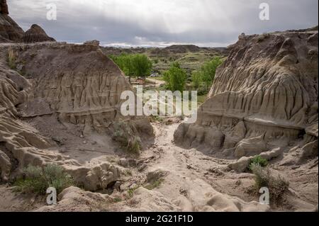 Parc provincial des dinosaures en Alberta, Canada, site classé au patrimoine mondial de l'UNESCO, réputé pour sa topographie saisissante des badland et son abondance de fossiles de dinosaures, Banque D'Images