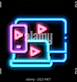 inclusion de l'illustration de l'icône de néon de tous les appareils Illustration de Vecteur