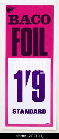 Étiquettes d'affichage de prix de la publicité de magasin des années 1970 - Baco Foil Banque D'Images