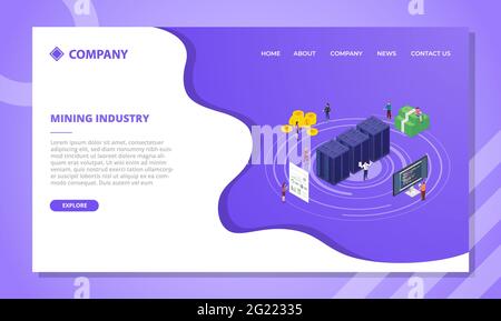 concept de monnaie crypto de l'industrie minière pour modèle de site web ou page d'accueil d'arrivée avec vecteur de style isométrique Banque D'Images