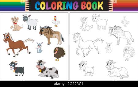 Collection d'animaux de ferme de coloriage Illustration de Vecteur