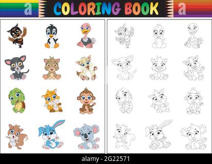 Livre de coloriage avec collection de dessins animés animaux Illustration de Vecteur