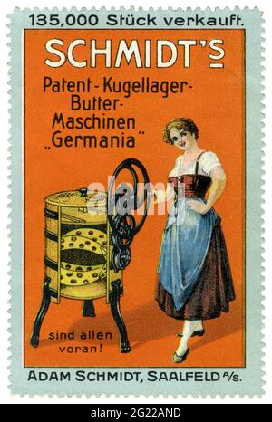 Publicité, brevet de Schmidt-Kugellager-beurre-Maschinen Germania, timbre-affiche, DROITS-SUPPLÉMENTAIRES-AUTORISATION-INFO-NON-DISPONIBLE Banque D'Images