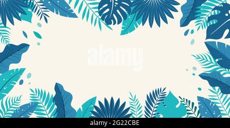 Hello Summer concept design, panorama d'été, illustration abstraite avec feuilles exotiques de jungle, design coloré, fond d'été et bannière Illustration de Vecteur