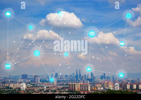 ville intelligente et réseau de communication sans fil, image visuelle abstraite, internet des objets Banque D'Images
