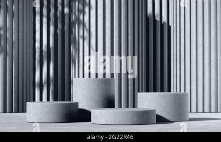 Arrière-plan BW abstrait minimal avec affichage 3D du podium en béton avec ombres Banque D'Images