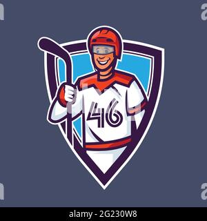 Bâton de retenue de joueur de hockey. Sport concept art dans le style de dessin animé. Illustration de Vecteur