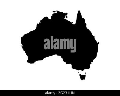 Australie carte vectorielle stylisée isolée sur fond blanc. Modèle de carte à plat noir. Carte du monde simplifiée. Image généralisée du continent Austral Illustration de Vecteur