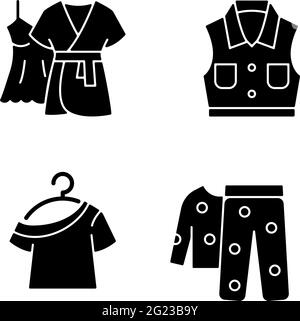 Des vêtements pour dormir des icônes de glyphe noir sur l'espace blanc Illustration de Vecteur