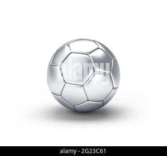 Ballon de football argenté isolé sur fond blanc. Illustration 3D. Banque D'Images