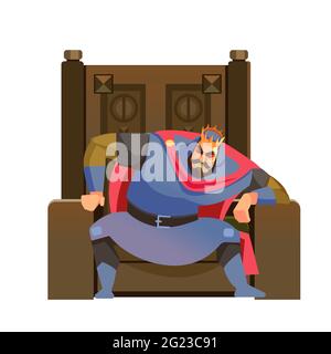 La pensée du roi. Monarque pensif et inquiet assis sur son trône. La responsabilité règne. Ensemble de personnages roi médiévaux se posant dans différents Illustration de Vecteur