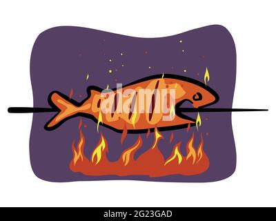 Diagramme d'illustration du gril à poisson sur flamme Illustration de Vecteur