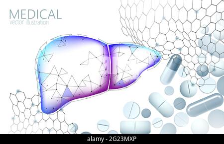 Foie médecine 3D'un traitement médical. Avertissement santé humaine de l'hépatite cirrhose diagnostic système d'organes. Virus Infection digestive traitement médical Illustration de Vecteur