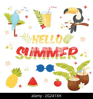 Jeu d'icônes Hello Summer. Illustration vectorielle Illustration de Vecteur