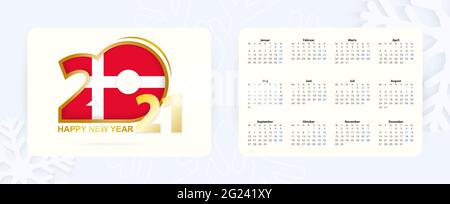 Calendrier horizontal de poche 2021 en danois. Nouvelle année 2021 icône avec drapeau du Danemark. Calendrier vectoriel. Illustration de Vecteur