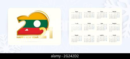Calendrier horizontal de poche 2021 en lituanien. Nouvelle année 2021 icône avec drapeau de la Lituanie. Calendrier vectoriel. Illustration de Vecteur