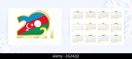 Calendrier horizontal de poche 2021 en langue azerbaïdjanaise. Nouvelle année 2021 icône avec drapeau de l'Azerbaïdjan. Calendrier vectoriel. Illustration de Vecteur