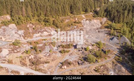 Vue aérienne de la mine de plomb de Nant y Bai, Rhandirmwyn, pays de Galles, Royaume-Uni Banque D'Images