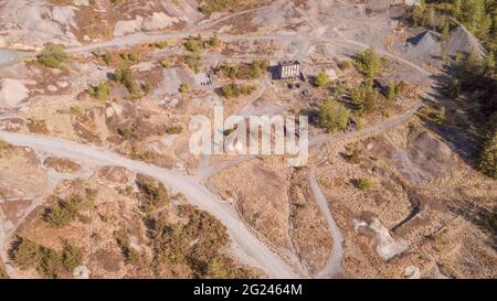 Vue aérienne de la mine de plomb de Nant y Bai, Rhandirmwyn, pays de Galles, Royaume-Uni Banque D'Images