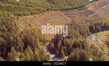 Vue aérienne de la mine de plomb de Nant y Bai, Rhandirmwyn, pays de Galles, Royaume-Uni Banque D'Images