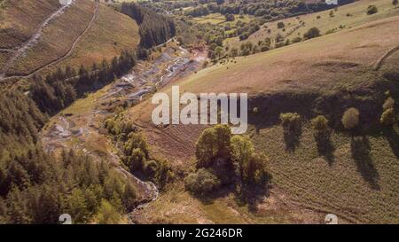 Vue aérienne de la mine de plomb de Nant y Bai, Rhandirmwyn, pays de Galles, Royaume-Uni Banque D'Images