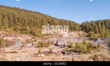 Vue aérienne de la mine de plomb de Nant y Bai, Rhandirmwyn, pays de Galles, Royaume-Uni Banque D'Images