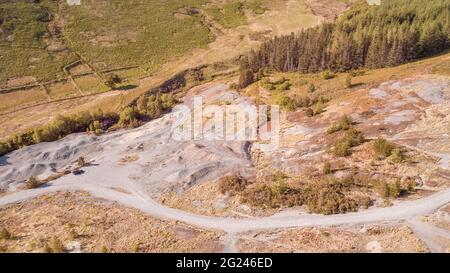 Vue aérienne de la mine de plomb de Nant y Bai, Rhandirmwyn, pays de Galles, Royaume-Uni Banque D'Images