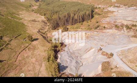 Vue aérienne de la mine de plomb de Nant y Bai, Rhandirmwyn, pays de Galles, Royaume-Uni Banque D'Images