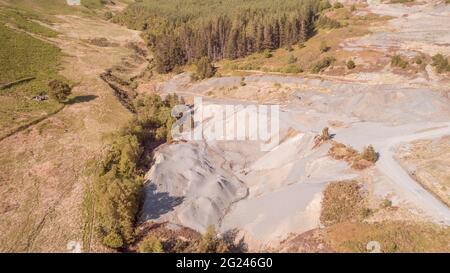 Vue aérienne de la mine de plomb de Nant y Bai, Rhandirmwyn, pays de Galles, Royaume-Uni Banque D'Images