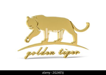 Icône tigre 3d doré isolée sur fond blanc - rendu 3d Banque D'Images