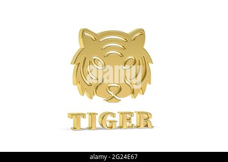 Icône tigre 3d doré isolée sur fond blanc - rendu 3d Banque D'Images
