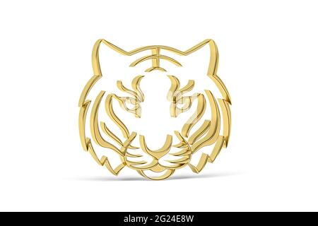 Icône tigre 3d doré isolée sur fond blanc - rendu 3d Banque D'Images