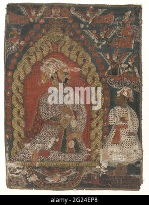 Peinture avec une représentation d'un prince de la dynastie Malla. Peinture avec une représentation d'un prince de la dynastie Malla. Les Princes de la dynastie Malla se considèrent comme des incarnations du dieu hindou Vishnu. C'est pourquoi ils se sont laissé dépeint avec un ciel du trône composé de flexibles ommercella, comme il est également d'usage pour Vishnu. L'AVN de Malla Frost Bhupatendra (1695-1721) au bas d'un tableau de défilement au Musée national de New Delhi (voir P. Pal, The Arts of Nepal Pt. II: Peinture, Leiden, 1978, pp. 126-129, no 151) semble être une version réduite de cette peinture Banque D'Images