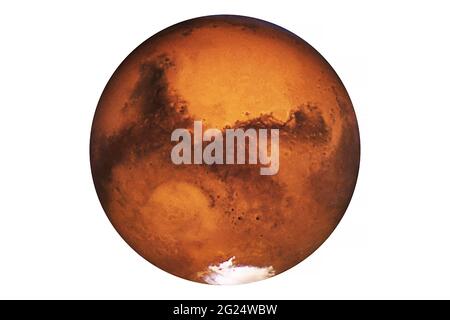 Planète Mars isolée sur fond blanc. Des éléments de cette image ont été fournis par la NASA. Banque D'Images