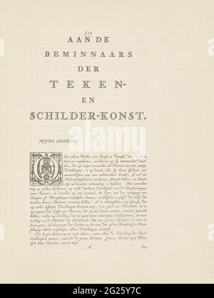 Feuille de texte appartenant à l'impression de la peinture par la Sainte Barbara par Jan van Eyck; aux amoureux du dessin et peintre-konst. Feuille de texte appartenant à l'impression de la peinture de la Sainte Barbara par Jan van Eyck, gravée par Cornelis van Noorde en 1769. Jan van Eyck peinture était en possession de Johannes Enschedé pendant un certain temps, qui a libéré la peinture. Banque D'Images