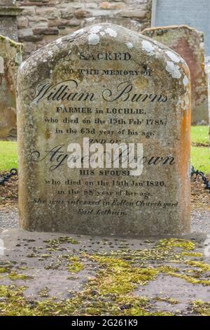 Écosse. L'image est de la tombe des parents de Robert Burns qui sont interrés au cimetière du chantier naval d'Auld Kirk [ancienne église] à Alloway. Banque D'Images