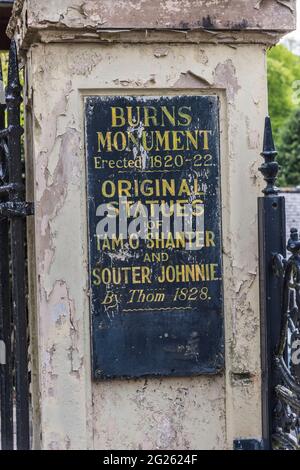 Écosse. L'image est de l'entrée des jardins commémoratifs Robert Burns à Alloway, dans le Ayrshire, en Écosse, dédiée au célèbre poète et auteur Banque D'Images