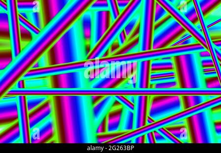 Illustration de lignes abstraites à intersection aléatoire de plusieurs fluo Banque D'Images